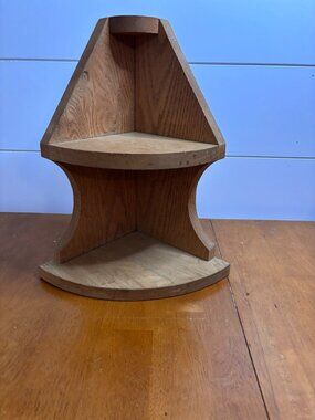 VTG Solid Oak Corner Wall Shelf Rustic 2 Tier Display Knick Knack Shelving